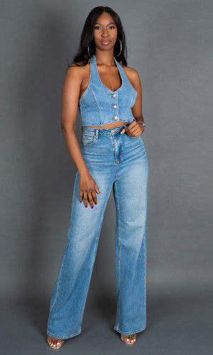 Hadley Denim Halter Vest - Medium Wash