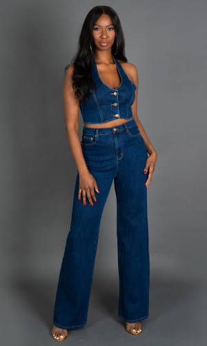 Hadley Denim Halter Vest - Dark Wash