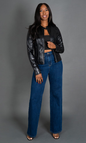 Quinn Faux Leather Jacket - Black