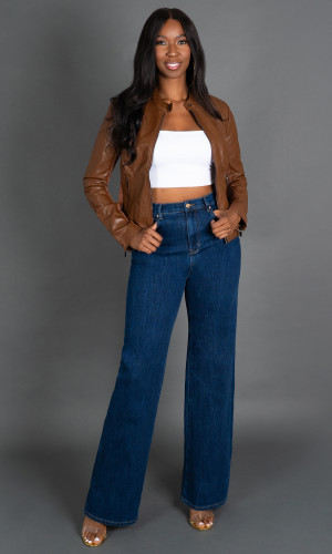 Quinn Faux Leather Jacket - Brown