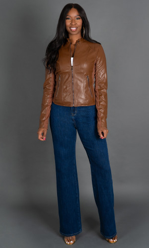 Quinn Faux Leather Jacket - Brown