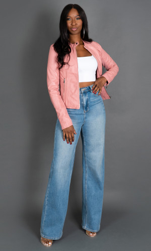 Quinn Faux Leather Jacket - Light Pink
