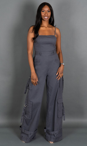 Street Chic Cargo Jumpsuit - Gray