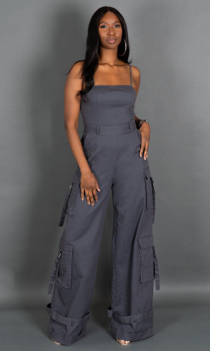 Street Chic Cargo Jumpsuit - Gray
