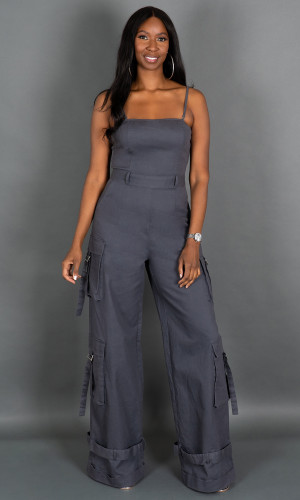 Street Chic Cargo Jumpsuit - Gray