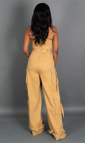 Street Chic Cargo Jumpsuit - Sand