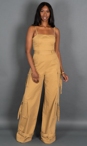 Street Chic Cargo Jumpsuit - Sand