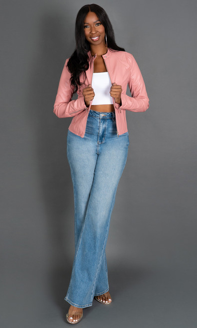Quinn Faux Leather Jacket - Light Pink