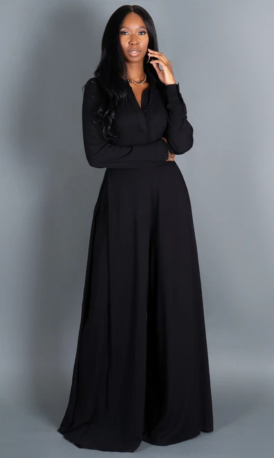 Valentina Wide Leg Pants - Black