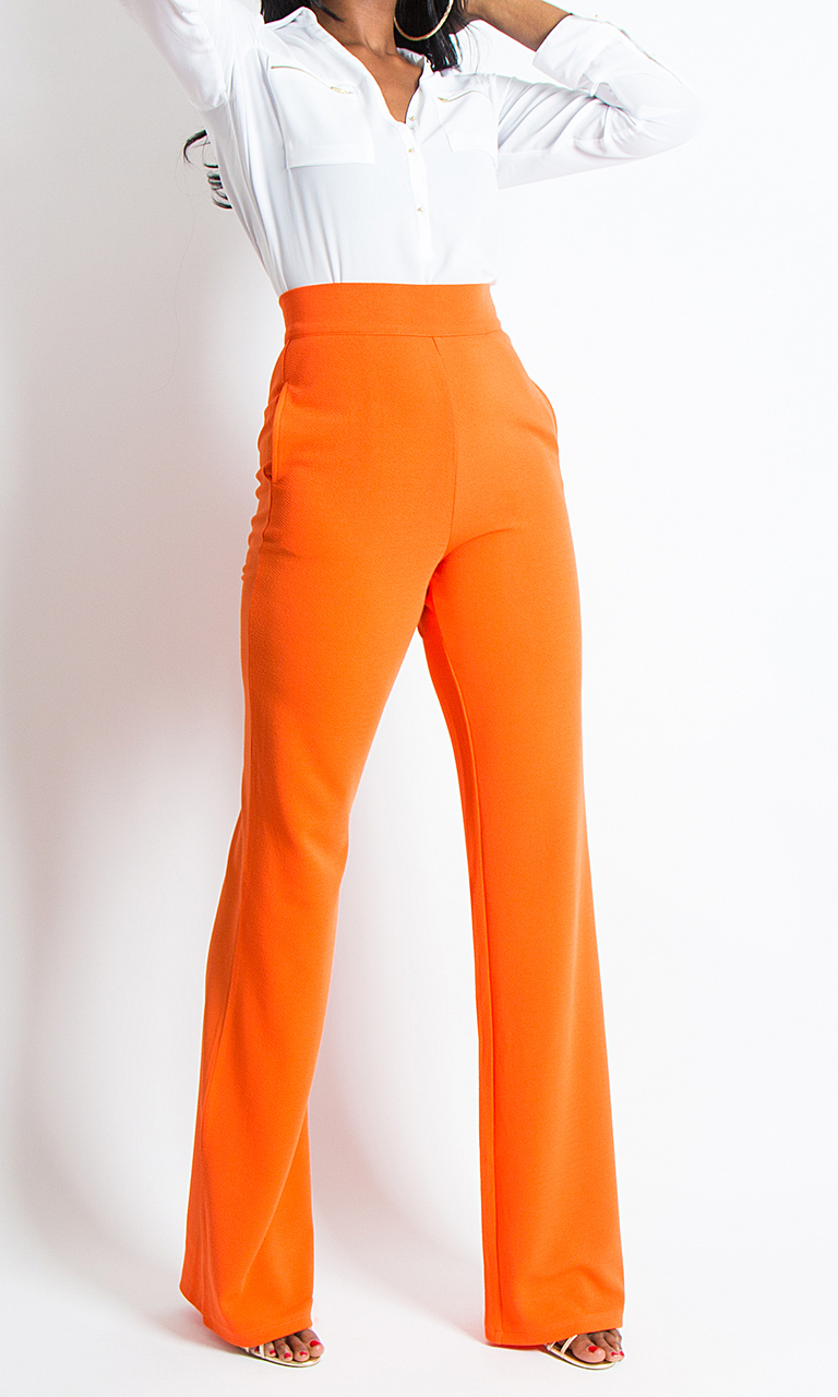 Tall Women's Double Button Wide Leg Pants, Orange