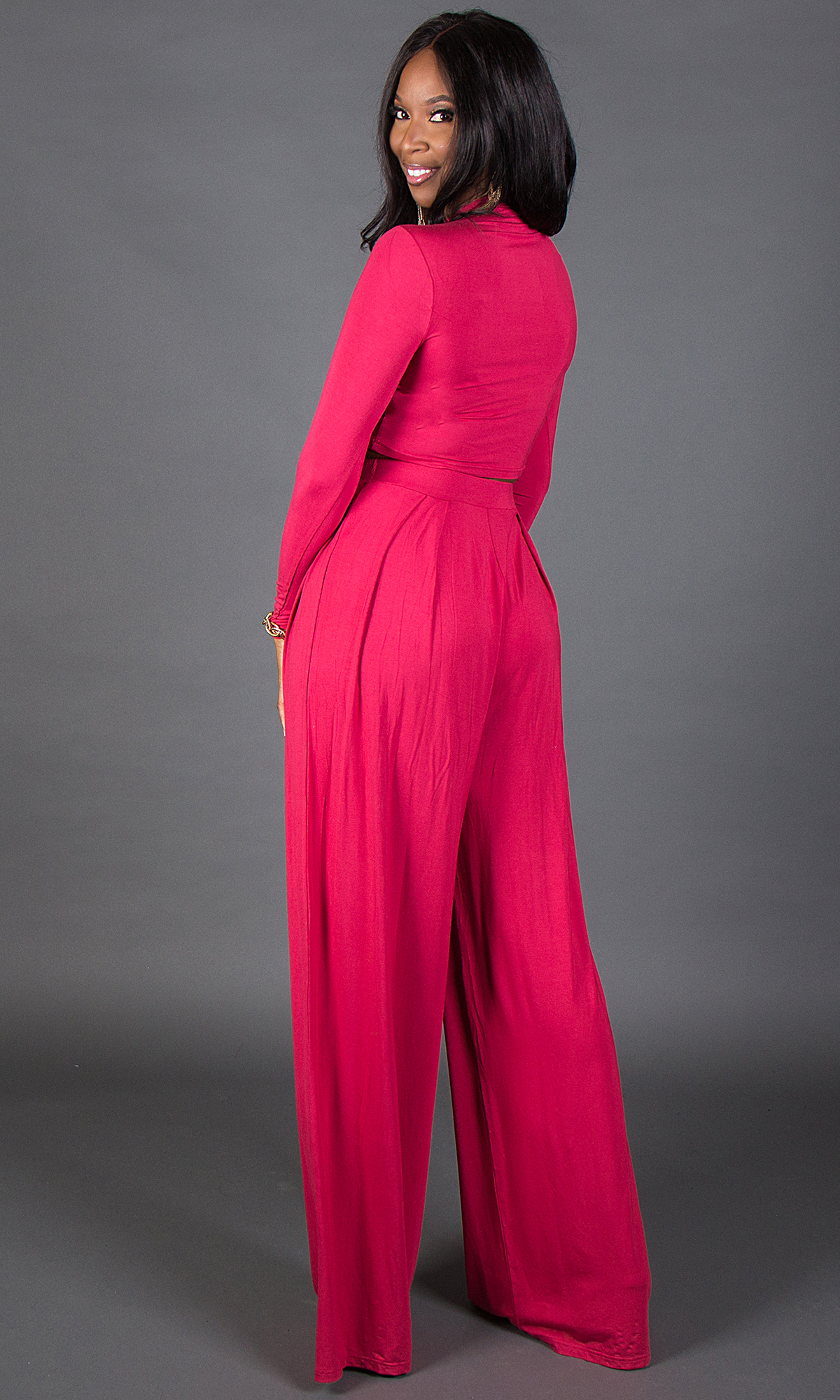 Mock Neck Crop Top - Red - Prissy Duck