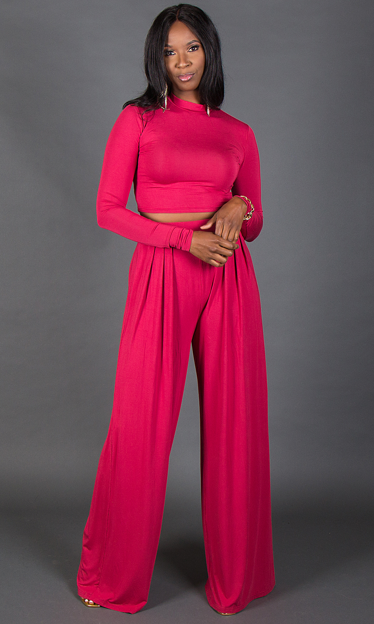 Mock Neck Crop Top - Red - Prissy Duck