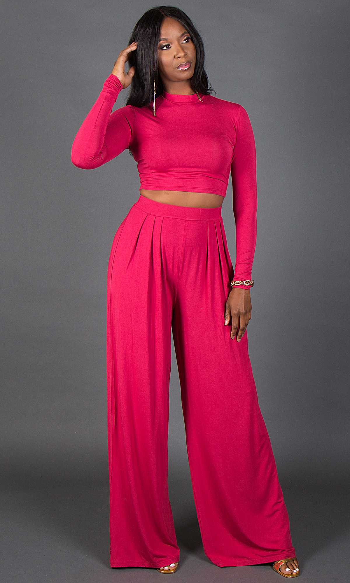 Mock Neck Crop Top - Red - Prissy Duck