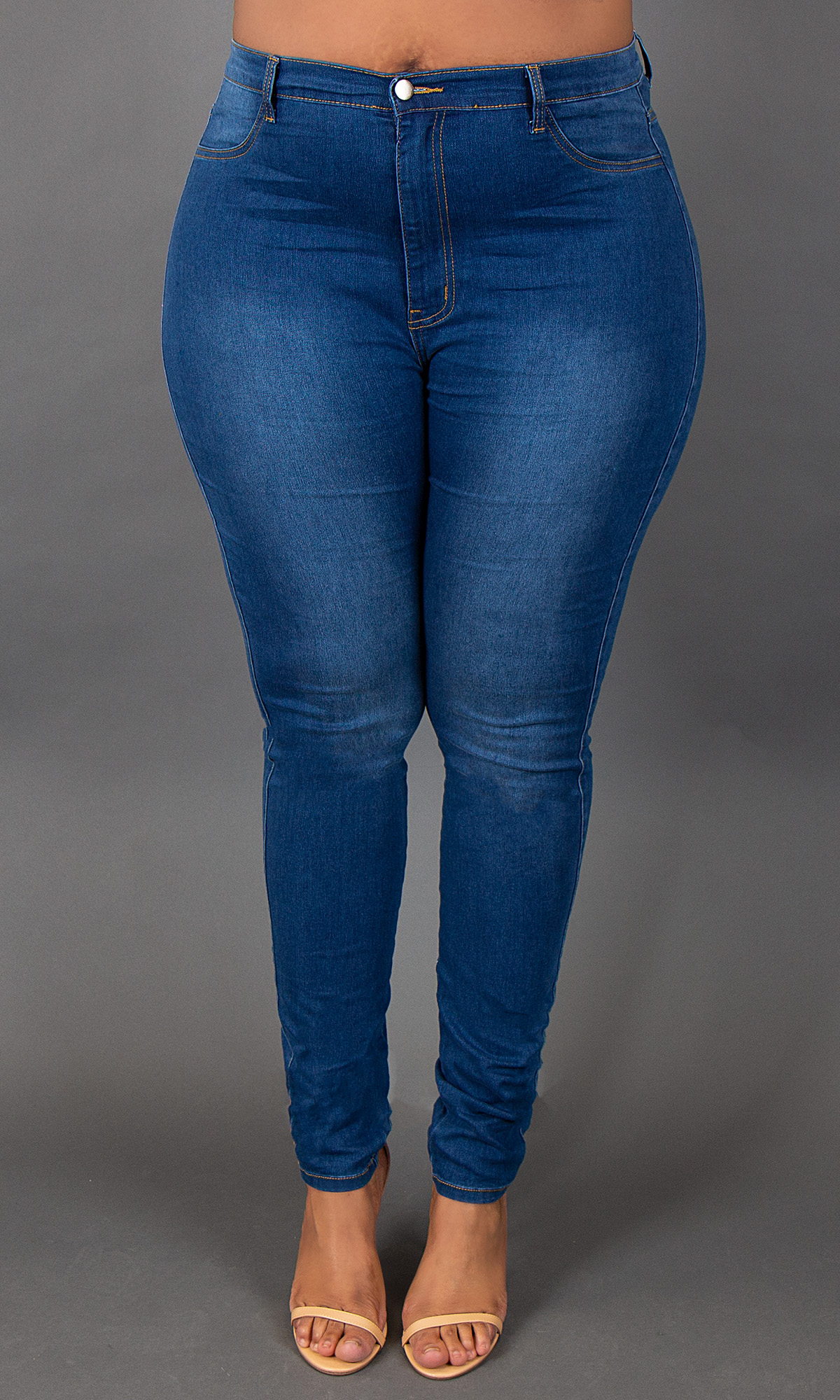 High Waist Skinny Jeans - Medium Blue 