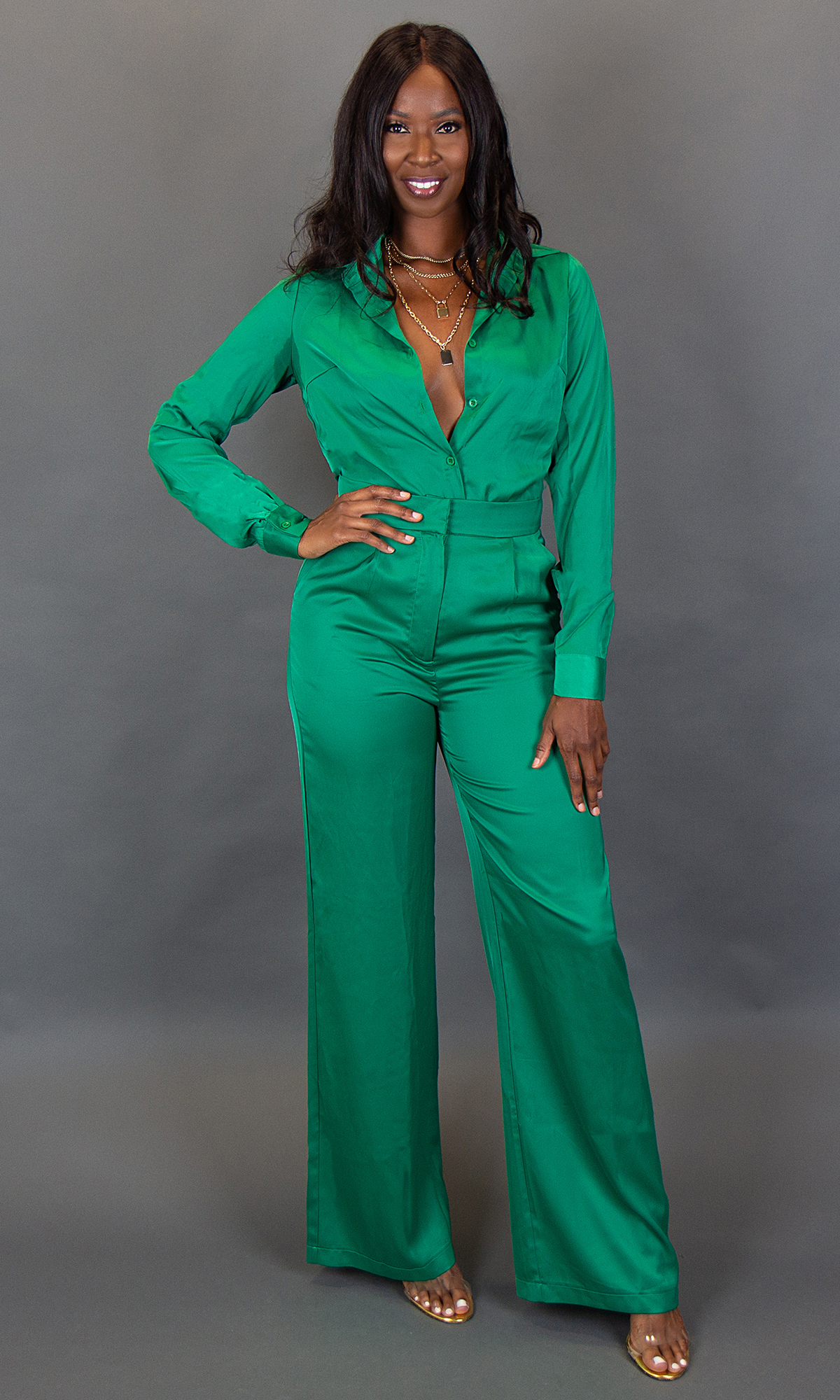 Tall Green Seam Detail Satin Flared Pants