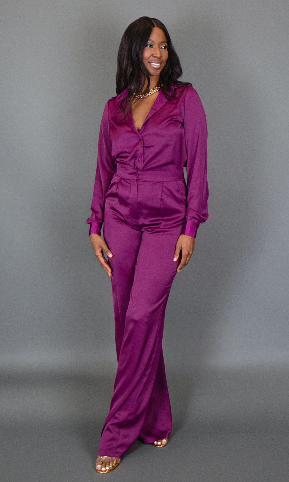 Storm Satin Trousers in Purple | Altar'd State