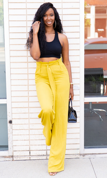 Tall Women's Mustard Yellow Paper Bag Pants | Prissy Duck