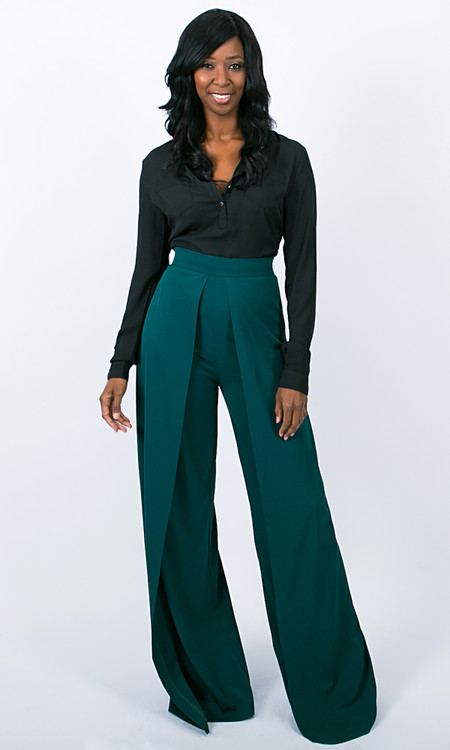 Green High Waist Wide Leg Trousers