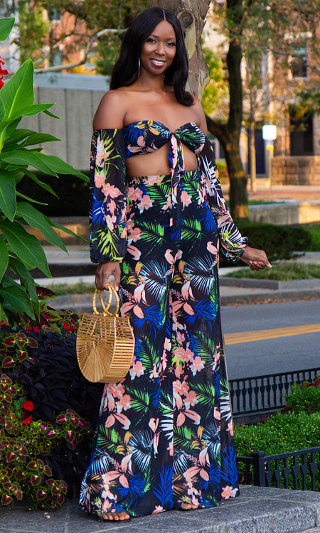 Tall Women's White Tropical Pant Set|Tall Clothing|Beachwear