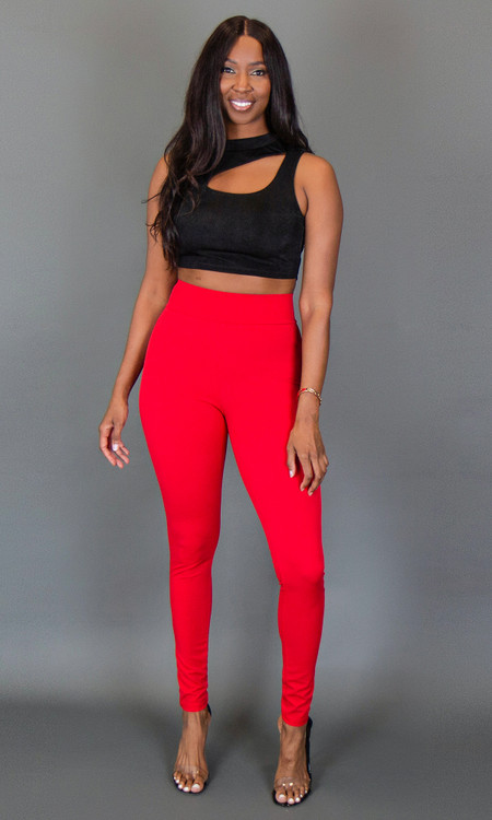 Tall Women's Red High Waist Skinny Pants | Prissy Duck