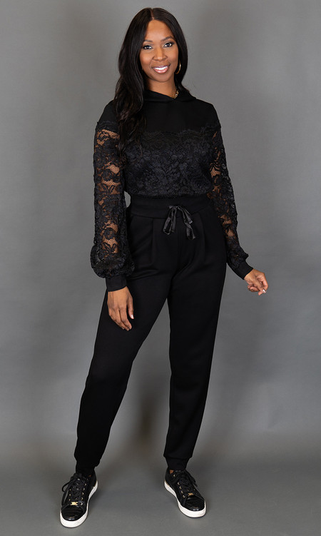 Tall Women's Lace Crop Hoodie | Tall Sweatshirt | Prissy Duck
