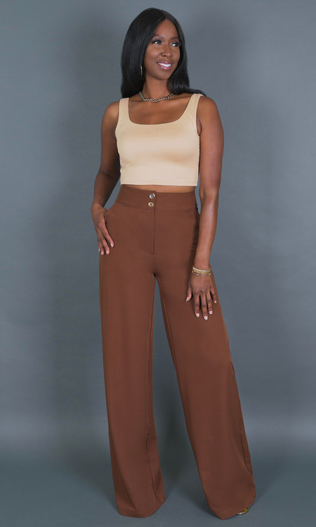 Brown Wide Leg Dress Pants for Tall Women