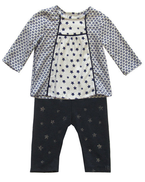 IKKS navy print blouse and leggings.