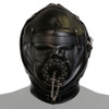 UNTAMED BLACK FAUX LEATHER METAL STUDDED BLINDFOLD HOOD