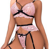SI BRA & PANTY LACE GARTER SET PINK - S