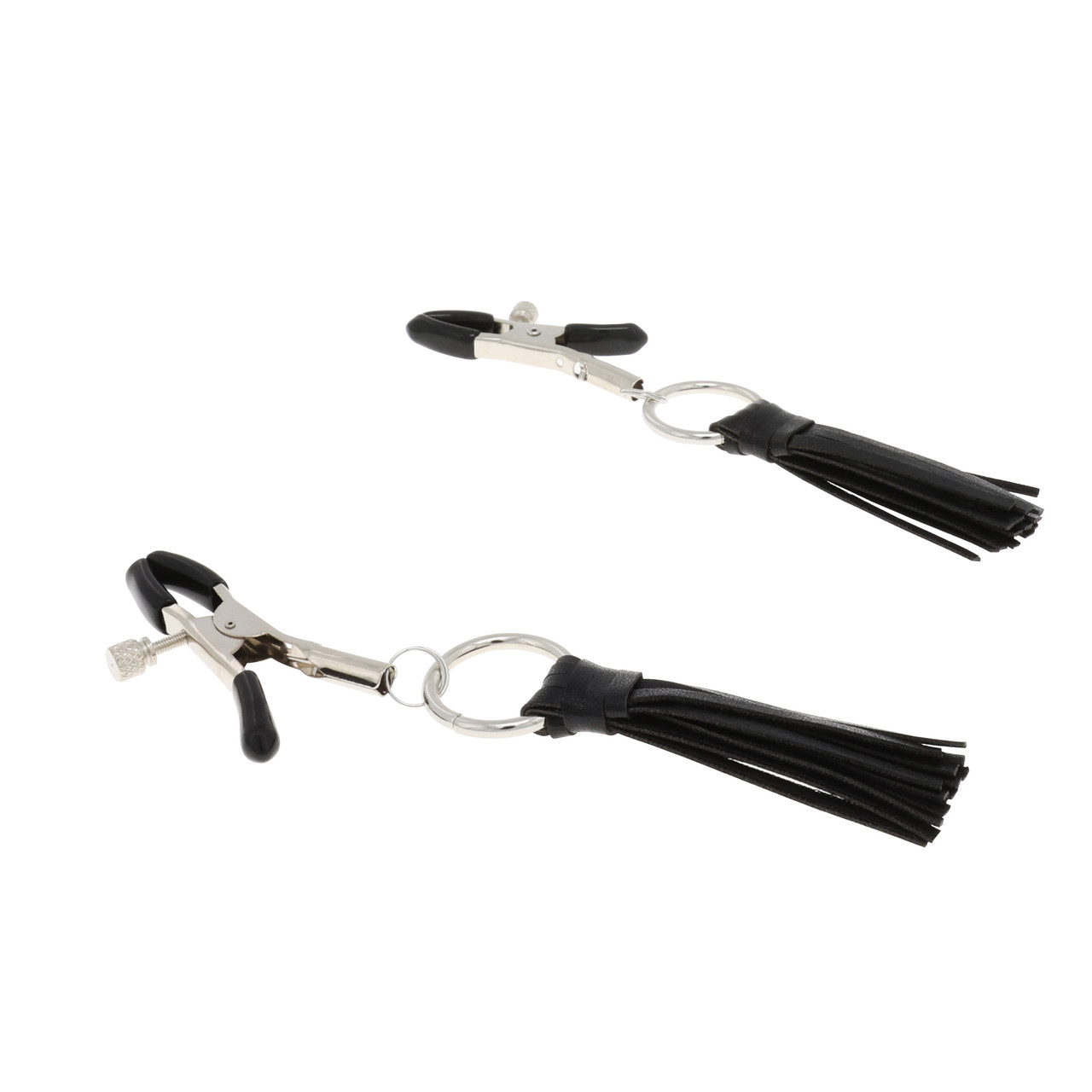 EFFECTIVE BEHAVIOR BLACK FAUX LEATHER TASSLE ADJUSTABLE NIPPLE CLAMPS