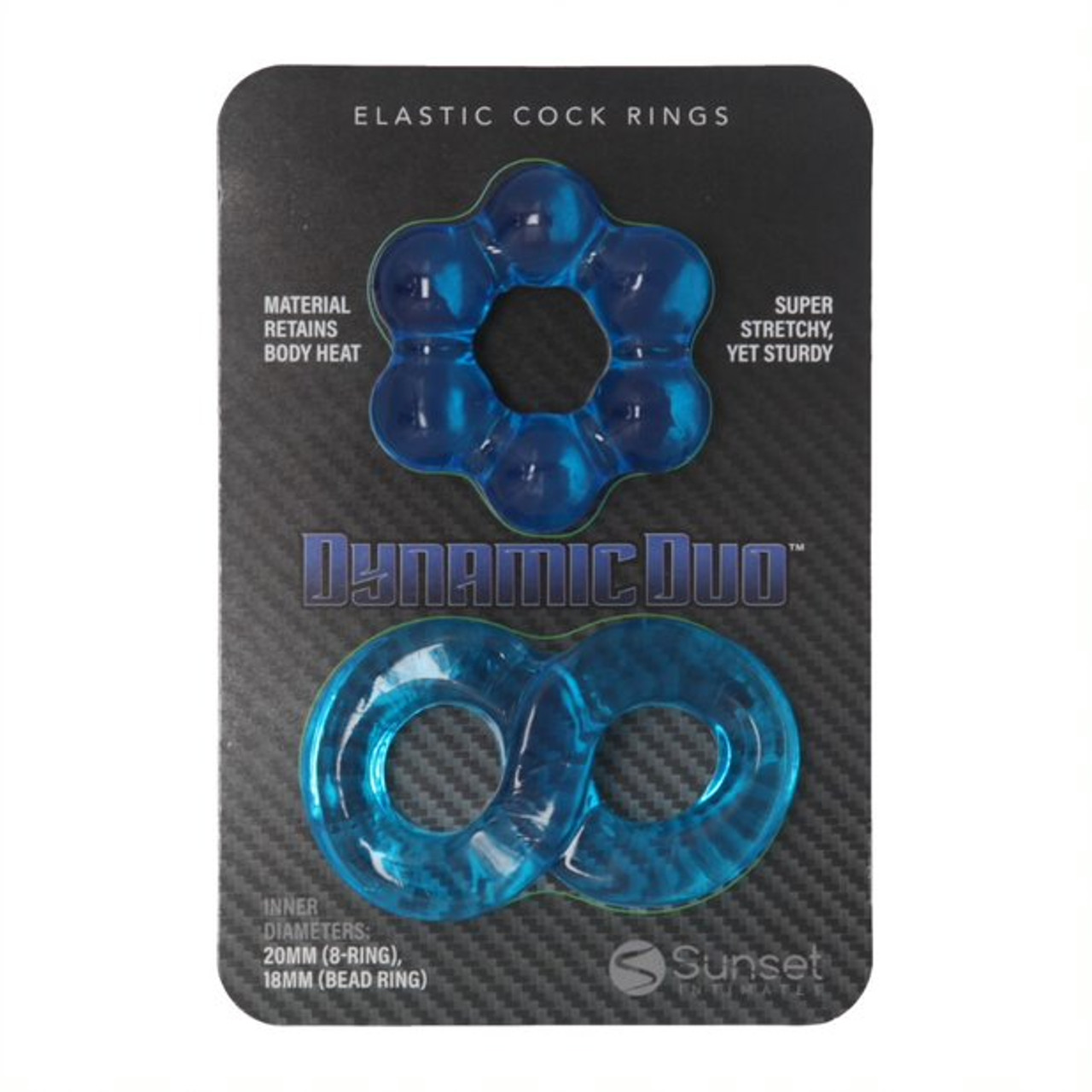 DYNAMIC DUO ELASTIC COCK RINGS - BLUE