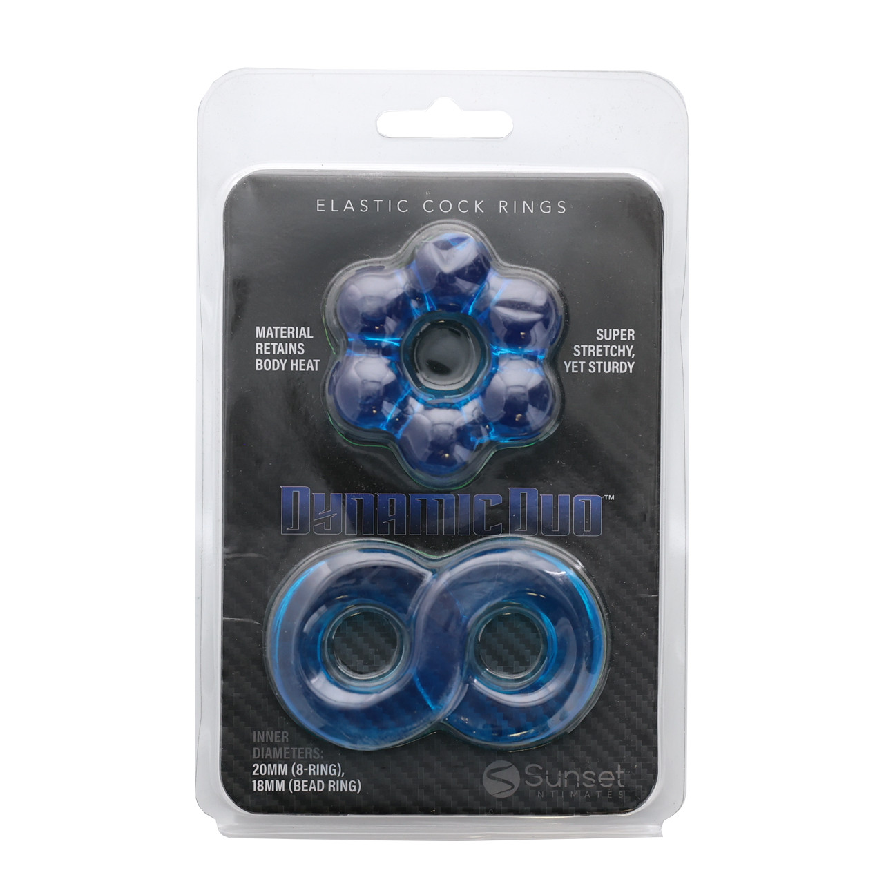 DYNAMIC DUO ELASTIC COCK RINGS - BLUE