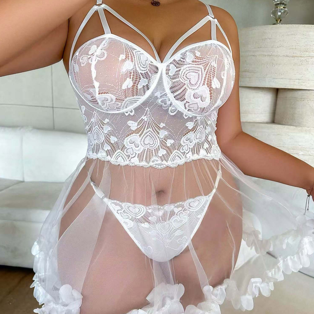 SI BABYDOLL & PANTY SET WHITE - 3X