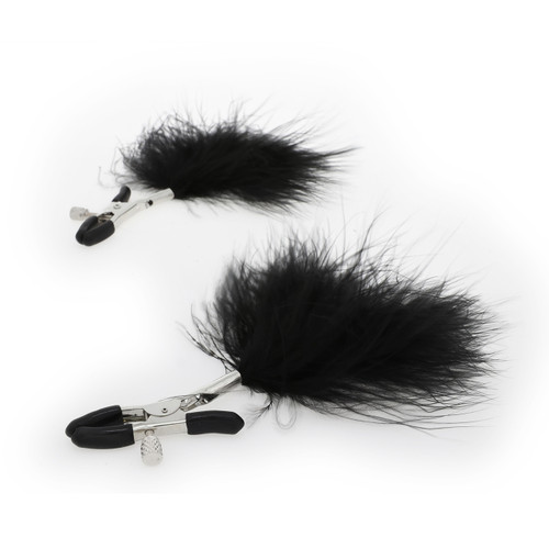 EROGENOUS ZONE BLACK FEATHER ADJUSTABLE NIPPLE CLAMPS