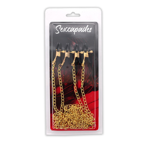 body chain w/nipple and labia clamps gold