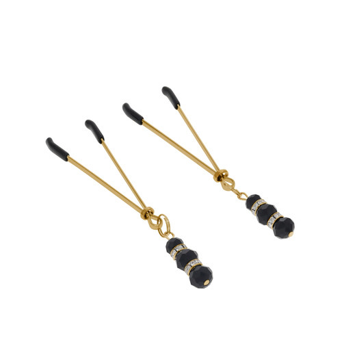 EFFECTIVE BEHAVIOR GOLD TWEEZER NIPPLE CLAMPS W/ BEADS