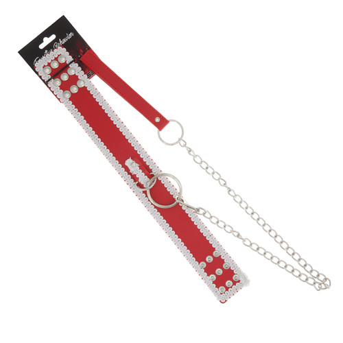COLLAR RED W/CLOTH PATTERN-LEASH