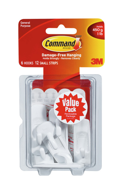 3M Command Hooks & Strips, Small - 6 ct