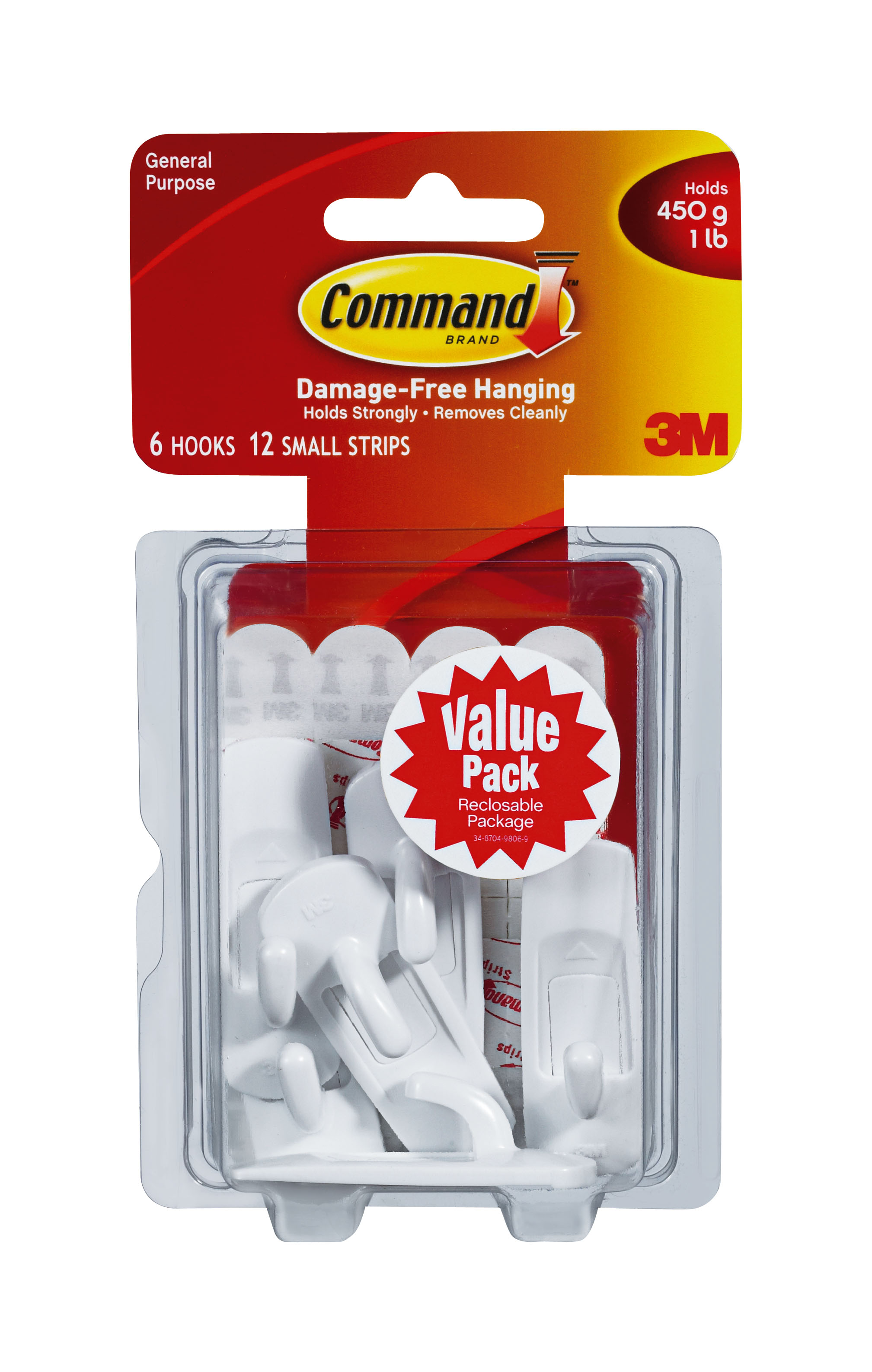 Command Self-Adhesive Hook, Clear, S - 3 pack