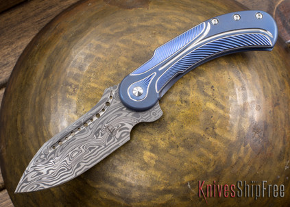 Todd Begg Knives: Steelcraft Series - Field Marshall - Blue & Silver Titanium - Draupner Damasteel - L