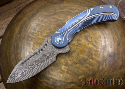 Todd Begg Knives: Steelcraft Series - Field Marshall - Blue & Silver Titanium - Draupner Damasteel - O