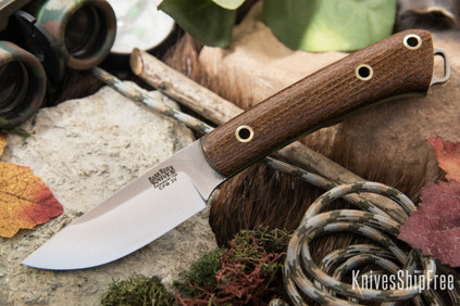 Bark River Knives: Mini Fox River - CPM 3V - Tan Burlap Micarta - Toxic Green Liners - Hollow Brass Pins
