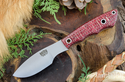Bark River Knives: Mini Canadian - CPM 3V - Burgundy Burlap Micarta - White Liners - Hollow Pins