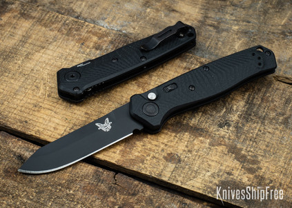 Benchmade Knives: 8551BK Mediator - Push Button Auto - Textured Black G-10 - CPM S90V - Black Cerakote
