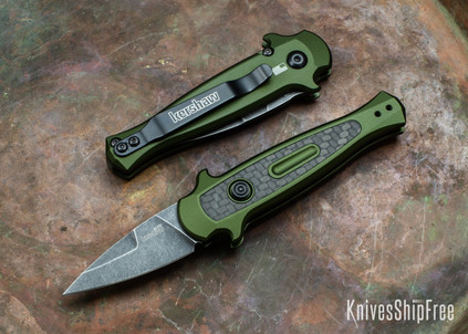 Kershaw Knives: Launch 12CA Auto - Mini Stiletto - Olive Green Aluminum - Blackwash 1.9" Blade - 7130OLBW