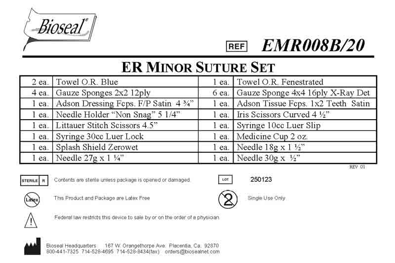 ER Minor Suture Set, 1/pk 10 Trays/cs - Bioseal Inc