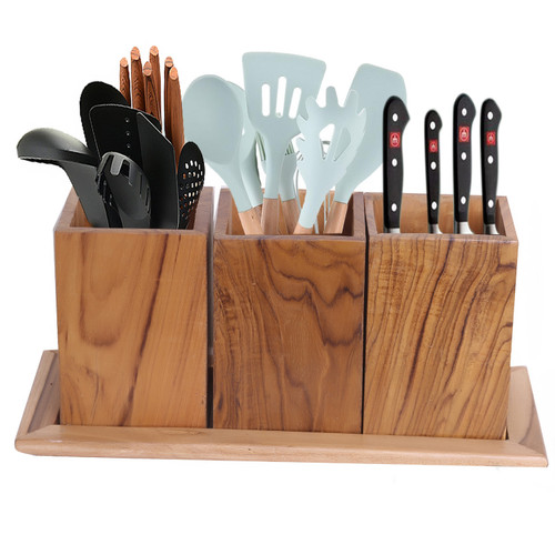 WILLART Wooden Multipurpose Kitchen Utensil Cutlery Caddy Cooking Utensils;  Knife Spoon & Spatula Rack Holder Organizer Snacks Tea Coffee Sugar Container Gift