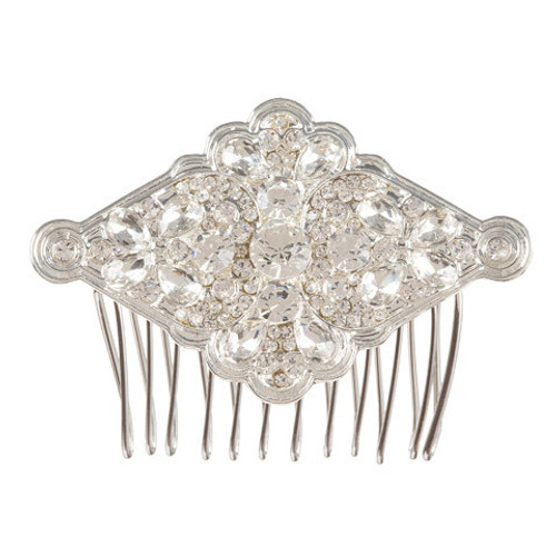 David Tutera Bridal Hair Comb Silver Metal Diamond-Shaped Design With Rhinestones