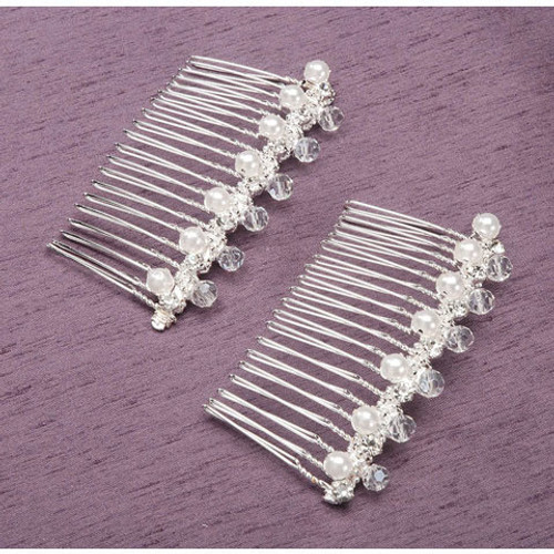 Pearl and Crystal Metal Combs Silver