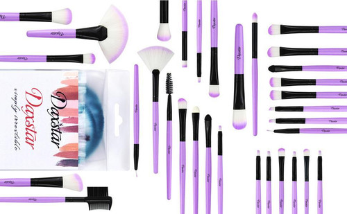 A set of 32 purple makeup brushes, suitable for full makeup, blush, concealer, high gloss, lip brush, and girl's beauty tool (without bag)